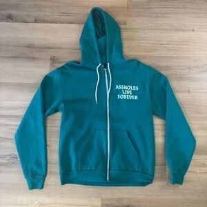 Aholes Live Forever American Apparel Teal Hoodie Size XL First Edition ALF Party
